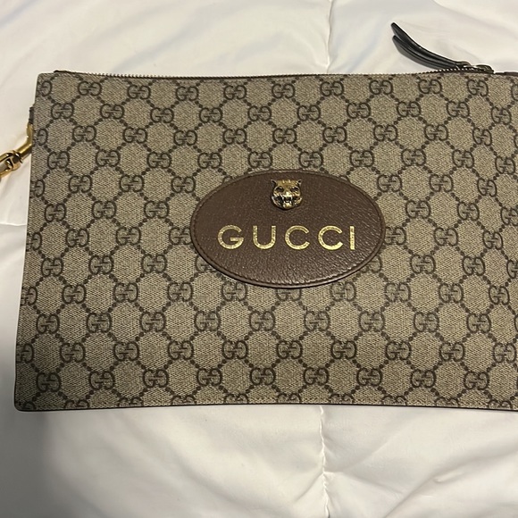 Gucci neosupreme pouch gg wristlet purse tan brown yellow gold AS IS - Picture 6 of 15
